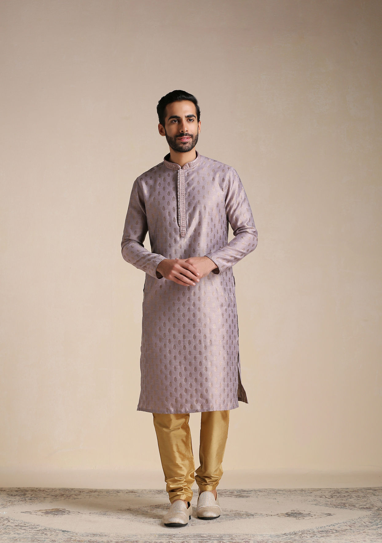 Purple Jacquard Kurta Set image number 1